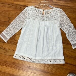 Anthropology Meadow Rue White Eyelet Lace Sleeve Blouse Small